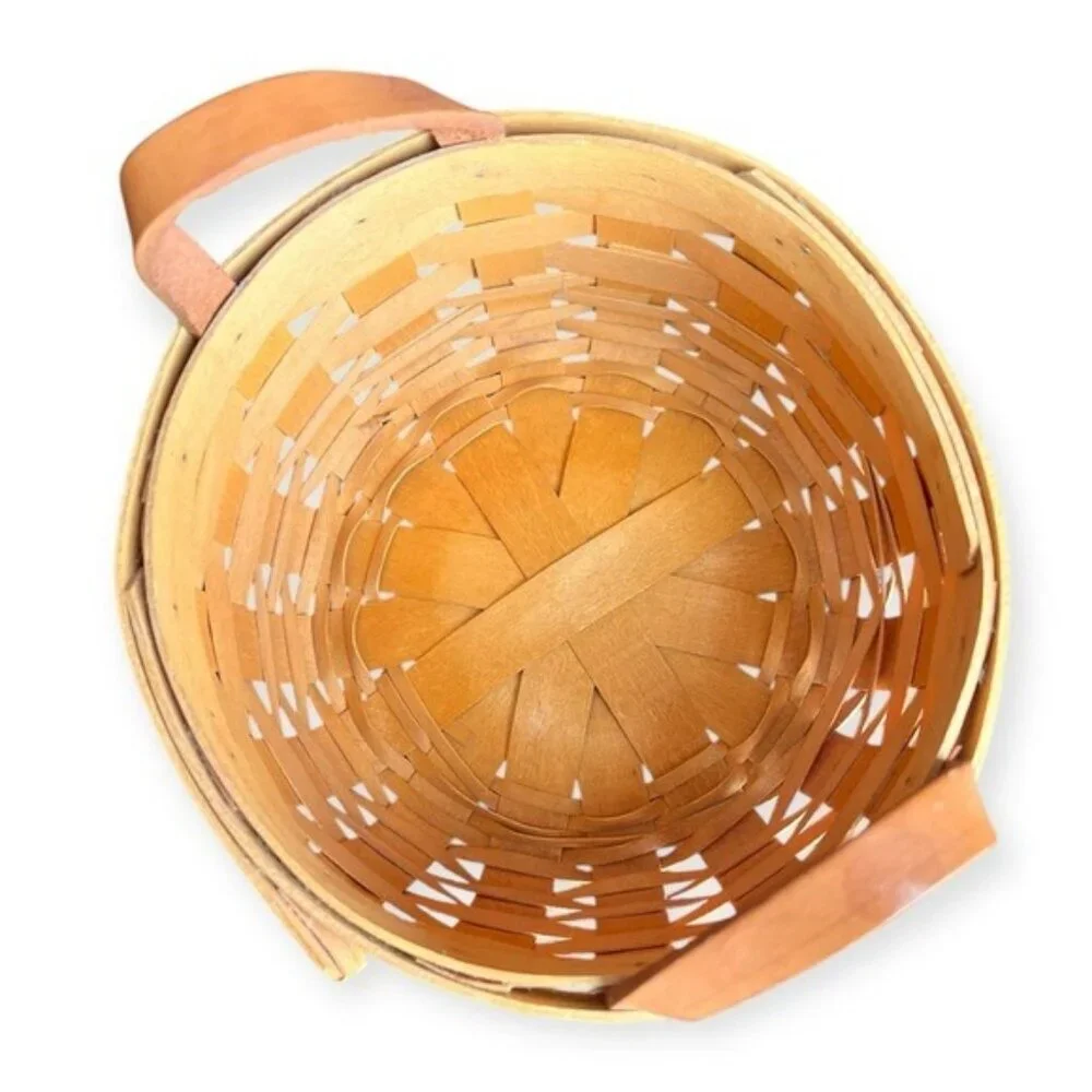🌻Vintage Longaberger Button Basket 1997 Handwoven Maple Leather Handles